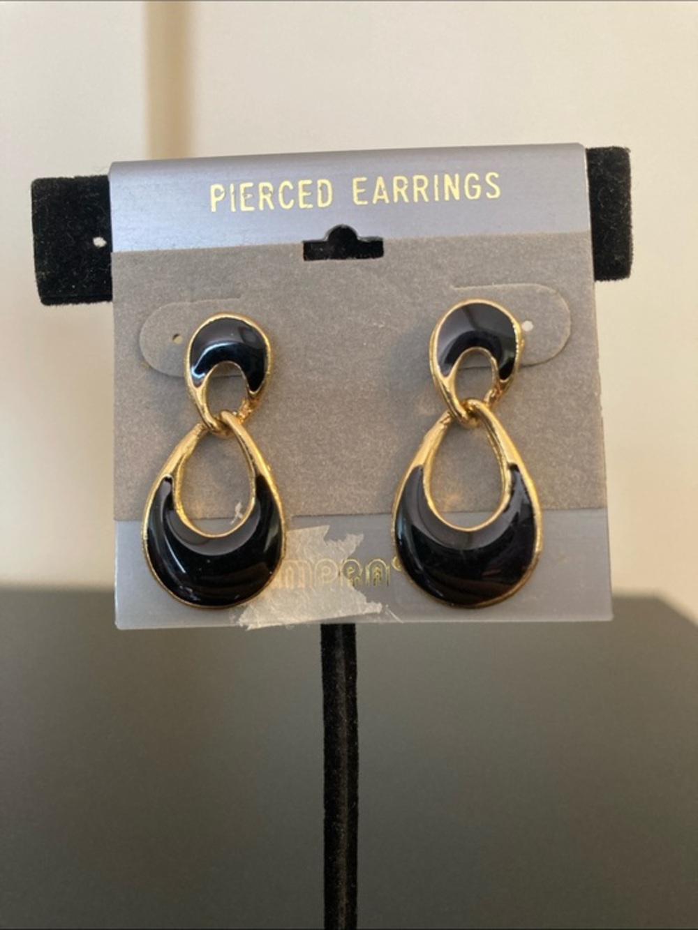 Gold-Tone Black Enamel Drop Earrings - Women's Fashion Jewelry